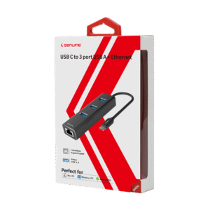 Genuine USB C to 3*USB A + RJ45 Adapter, 180mm Cable Length, Input USB-C 3.0, Black/Silver/Customized, 1 Year Warranty | GN-DC34A