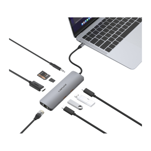 Genuine 9 in 1 Docking Station, 180mm Cable Length, Input USB Type-C 3.1, Transfer rate up to 10Gbps, Fast Charging up to 100W, Grey/Customized, 1 Year Warranty | GN-DC49D - Image 3