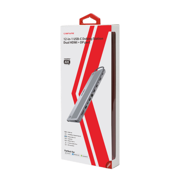 Genuine 12 in 1 Docking Station, 180mm Cable Length, Input USB Type-C 3.1, Transfer rate up to 5Gbps, Fast Charging up to 100W, Sliver/Customized, 1 Year Warranty | GN-DC4CG - Image 4
