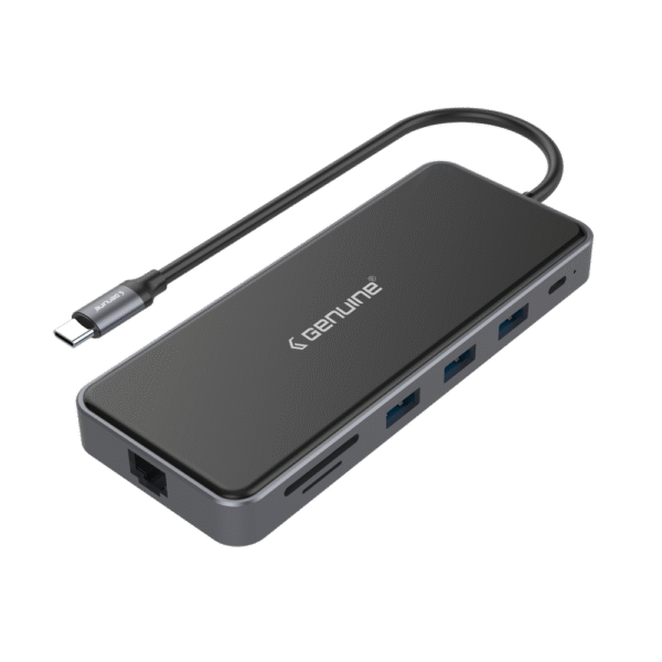 Genuine 12 in 1 Docking Station, 180mm Cable Length, Input USB Type-C 3.1, Transfer rate up to 5Gbps, Fast Charging up to 100W, Grey/Customized, 1 Year Warranty | GN-DC4CL