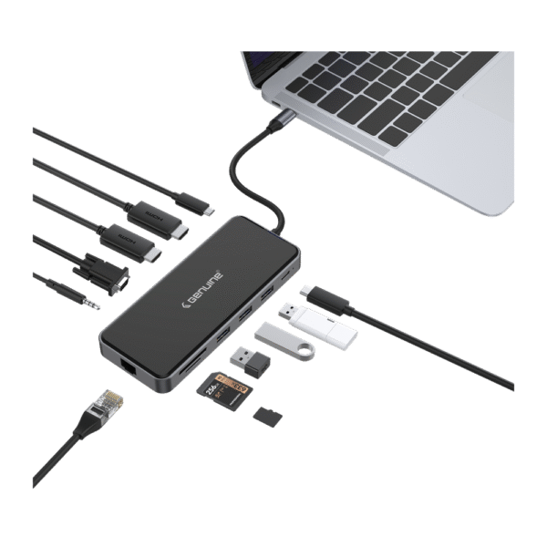 Genuine 12 in 1 Docking Station, 180mm Cable Length, Input USB Type-C 3.1, Transfer rate up to 5Gbps, Fast Charging up to 100W, Grey/Customized, 1 Year Warranty | GN-DC4CL - Image 3