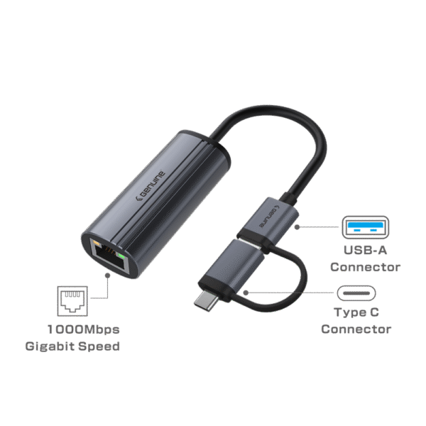 Genuine Type C / A to RJ 45 Adapter, 180mm Cable Length, Input USB-A + C 3.0, Black/Customized, 1 Year Warranty | GN-HC31C - Image 4