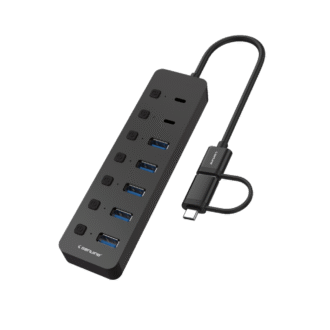 Genuine USB 3.0 ( 5*Type-A, 2*Type-C) HUB, 240mm Cable Length, Input USB A + C 3.0 Male, Transfer rate up to 5Gbps, Black/Silver/Customized, 1 Year Warranty | GN-HC37G