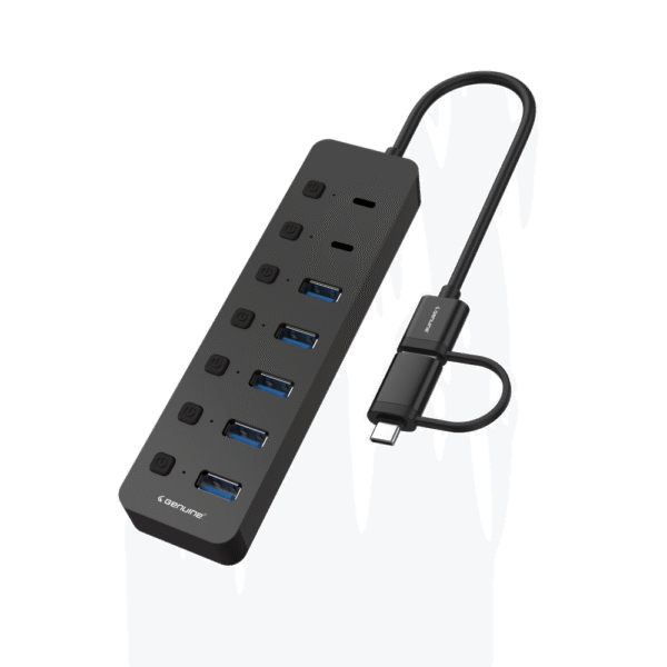 Genuine USB 3.0 ( 5*Type-A, 2*Type-C) HUB, 240mm Cable Length, Input USB A + C 3.0 Male, Transfer rate up to 5Gbps, Black/Silver/Customized, 1 Year Warranty | GN-HC37G