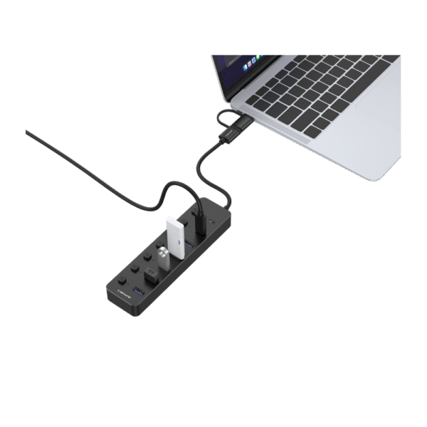 Genuine USB 3.0 ( 5*Type-A, 2*Type-C) HUB, 240mm Cable Length, Input USB A + C 3.0 Male, Transfer rate up to 5Gbps, Black/Silver/Customized, 1 Year Warranty | GN-HC37G - Image 3