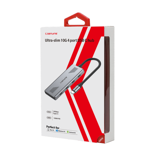Genuine 4*USB C HUB, 180mm Cable Length, Input Type-C 3.1 Gen 2, Transfer rate up to 10Gbps, Grey, 1 Year Warranty | GN-HC44G - Image 4