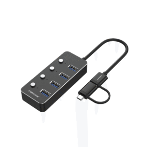 Genuine 4 Port USB 3.0 HUB, 180mm Cable Length, Input USB A + C 3.0 Male, Transfer rate up to 5Gbps, Black/Silver/Customized, 1 Year Warranty | GN-HU34E