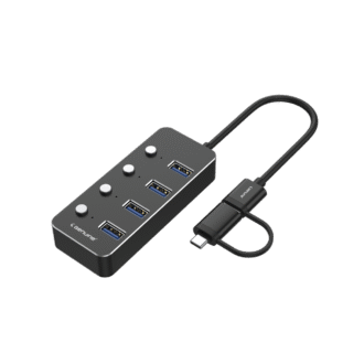 Genuine 4 Port USB 3.0 HUB, 180mm Cable Length, Input USB A + C 3.0 Male, Transfer rate up to 5Gbps, Black/Silver/Customized, 1 Year Warranty | GN-HU34E