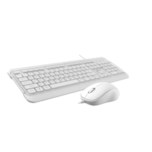 Genuine GN-KM2000 Wired English & Arabic Keyboard & Mouse Combo, Full-Size Low Profile Keyboard with 113 Keys, Spill-Resistant Design, 9 Multimedia Keys, Durable up to 10 Million Keystrokes, 1000 DPI Optical Mouse with Ergonomic Design, USB 2.0, White, 1 Year Warranty | GN-KM2000WT