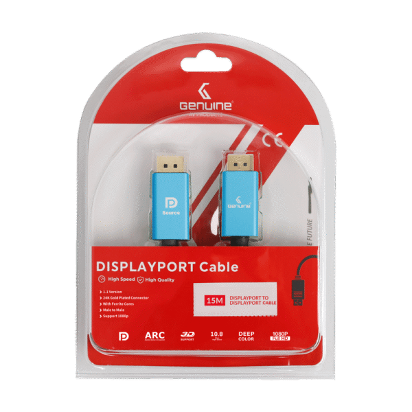 Genuine DP To DP (Display Port) Cable, Version 1.1, Supports 1080p, Cable Length 15M, 1 Year Warranty | GN-DP15M1.1V