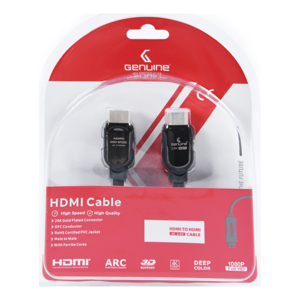 Genuine HDMI To HDMI Cable, Version 2.0, Supports 4K, Cable Length 1.8M, 2 x Ferrite Cores, 1 Year Warranty | GNHD18M20V - Image 2