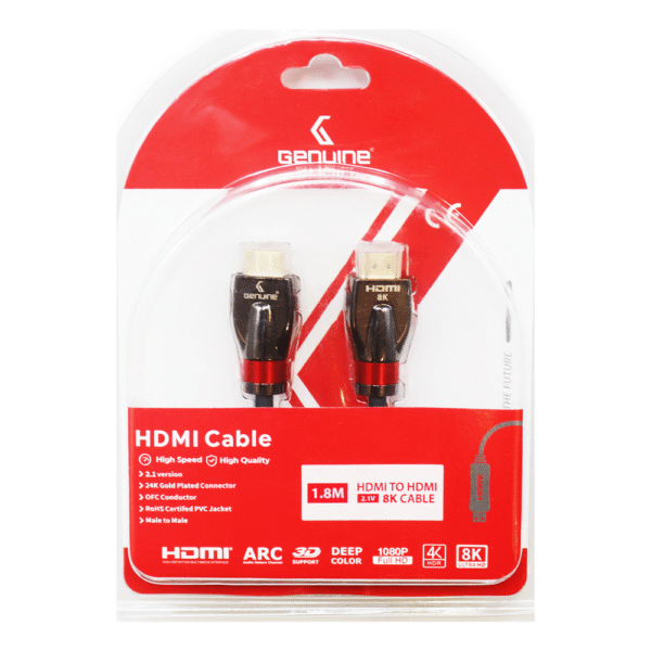 Genuine HDMI To HDMI Cable, Version 2.1, Supports 8K, Cable Length 1.8M, 2 x Ferrite Cores, 1 Year Warranty | GNHD18M21V - Image 3
