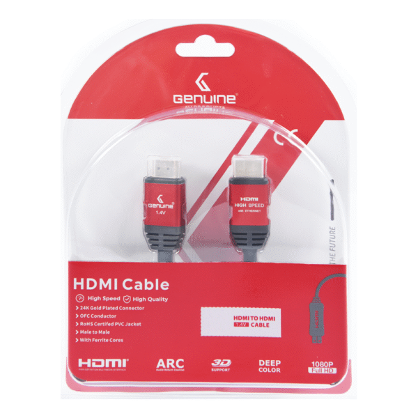 Genuine HDMI To HDMI Cable, Version 1.4, Supports 1080p, Cable Length 3M, 2 x Ferrite Cores, 1 Year Warranty | GNHD3M14V - Image 2