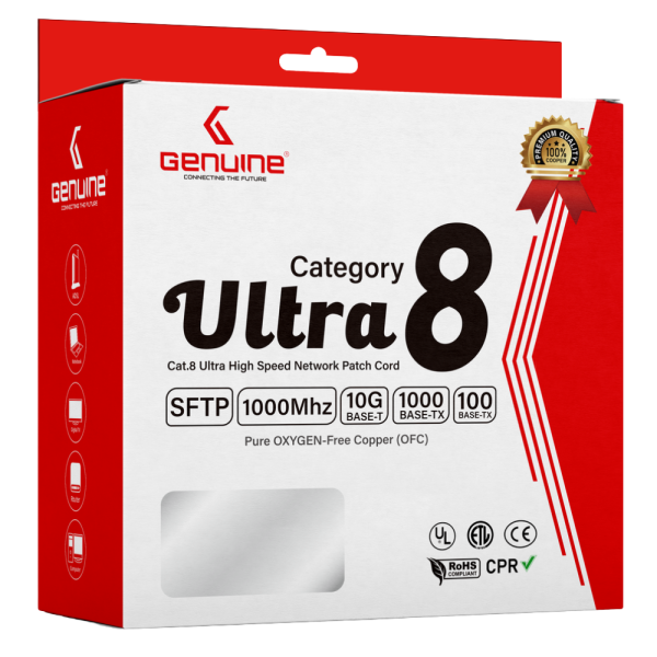 Genuine CAT8 S/FTP Cable, 5M Length, 22AWG Bare Copper, PVC Jacket, Gray, Box Pack, 1 Year Warranty | GNPC-C8SFTPGRY-5 - Image 3