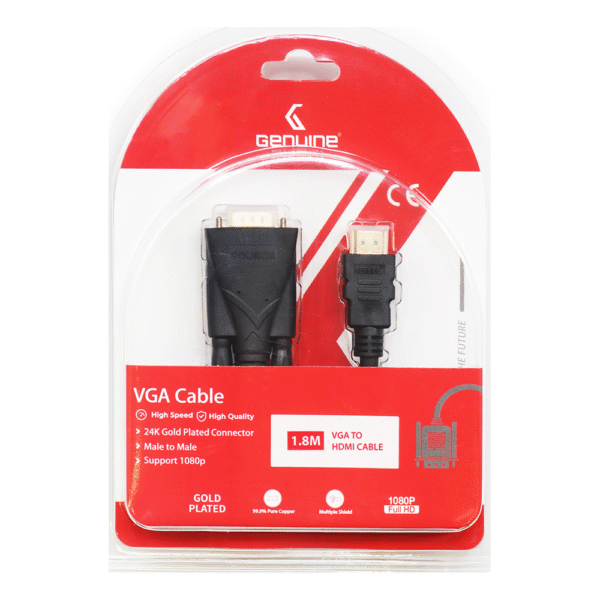Genuine VGA To HDMI Converter Cable, Supports 1080p, Cable Length 1.8M, 1 Year Warranty | GNVGHD18M - Image 3