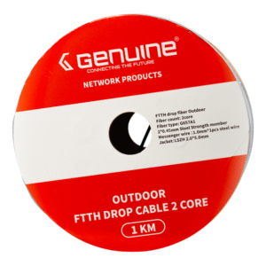 Genuine FTTH Outdoor Fiber Optic Cable, 2-Core Fiber, 1000M Length, LSZH Jacket, Steel Strength Member, 1 Year Warranty | GN-FC2CO-1000M