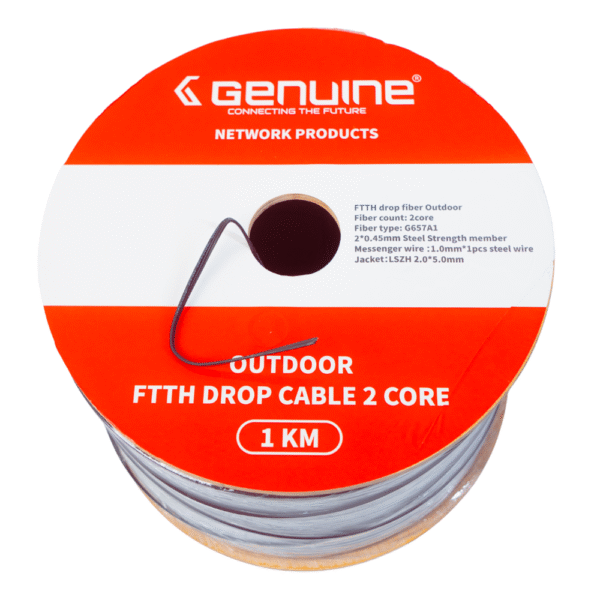 Genuine FTTH Outdoor Fiber Optic Cable, 2-Core Fiber, 1000M Length, LSZH Jacket, Steel Strength Member, 1 Year Warranty | GN-FC2CO-1000M - Image 2