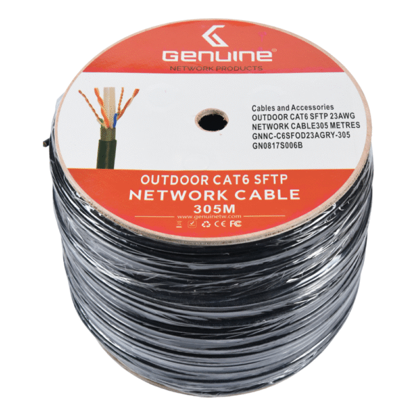 Genuine CAT6 Outdoor SFTP Cable, 23AWG Conductor, Black, 305M Length, Gigabit Ethernet 250MHz, 1 Year Warranty | GNNC-OC6U23BLK-305 - Image 2